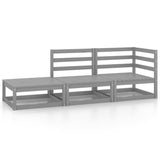3 Piece Garden Lounge Set Grey Solid Wood Pine - Front View