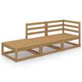 3 Piece Garden Lounge Set Honey Brown Solid Wood Pine - Front View