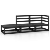 3 Piece Garden Lounge Set Black Solid Wood Pine