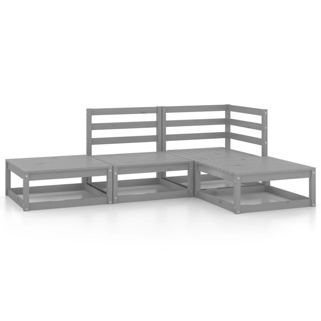 4 Piece Garden Lounge Set Grey Solid Pinewood
