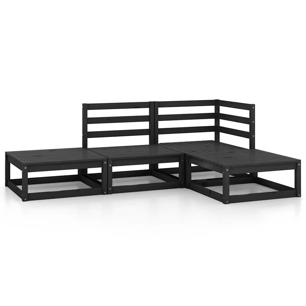 4 Piece Garden Lounge Set Black Solid Wood Pine