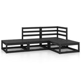 4 Piece Garden Lounge Set Black Solid Wood Pine - Front View