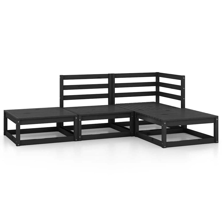 4 Piece Garden Lounge Set Black Solid Wood Pine