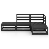 4 Piece Garden Lounge Set Black Solid Wood Pine - Side View