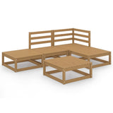 5 Piece Garden Lounge Set Honey Brown Solid Pinewood - Front View