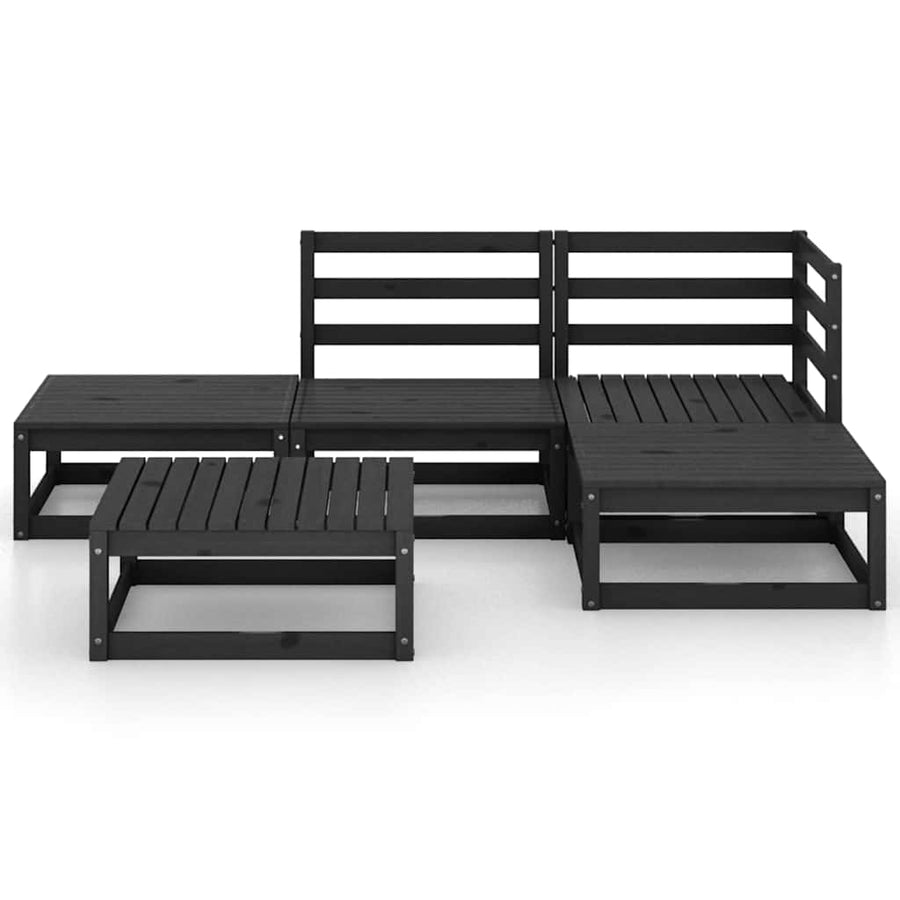 5 Piece Garden Lounge Set Black Solid Wood Pine