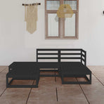 5 Piece Garden Lounge Set Black Solid Wood Pine