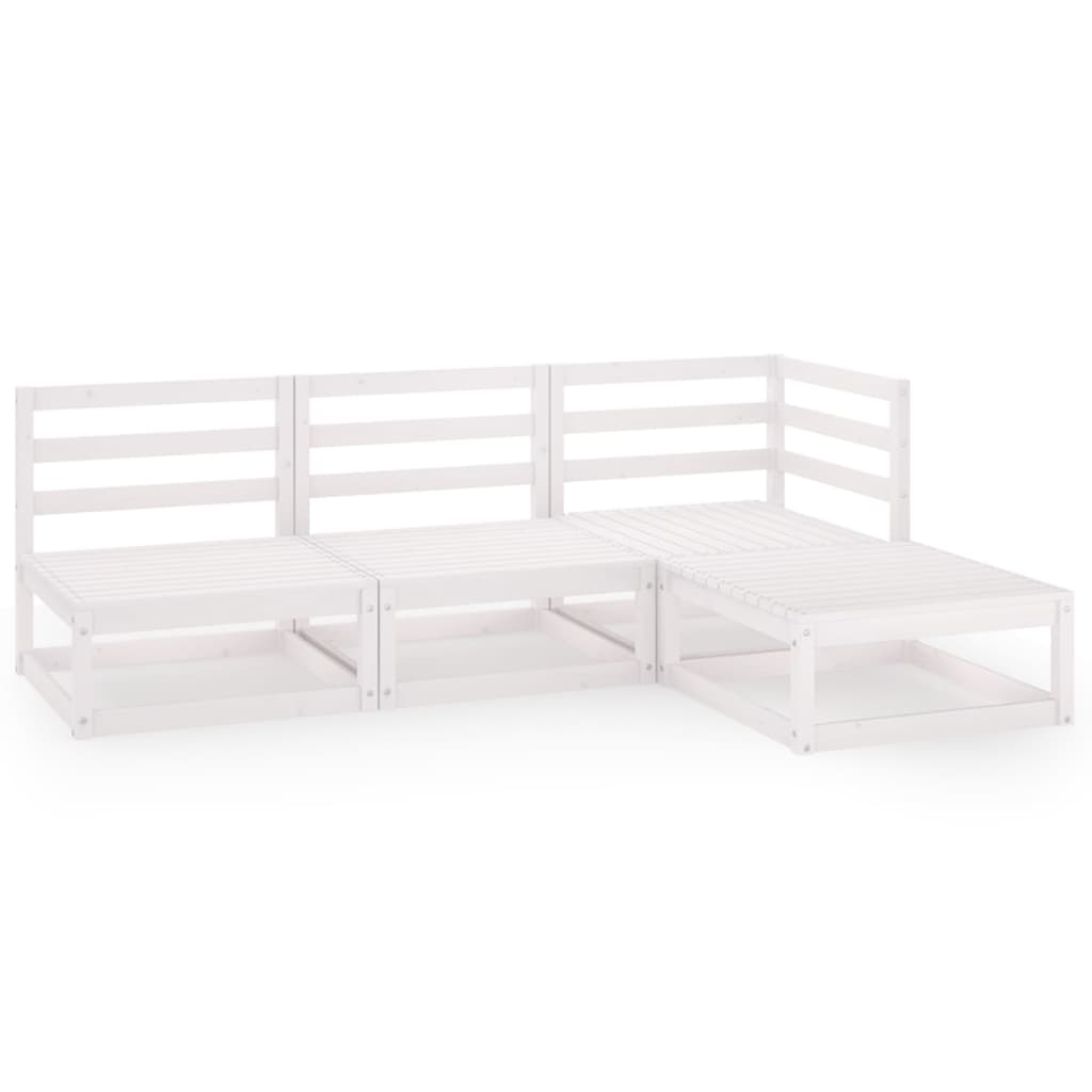 4 Piece Garden Lounge Set White Solid Pinewood