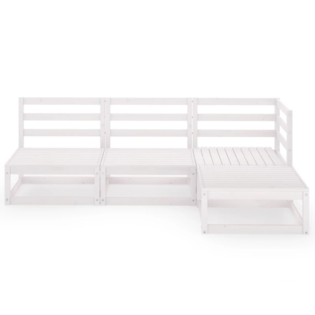 4 Piece Garden Lounge Set White Solid Pinewood
