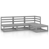 4 Piece Garden Lounge Set Grey Solid Pinewood - Front View