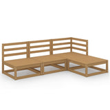 4 Piece Garden Lounge Set Honey Brown Solid Pinewood - Front View