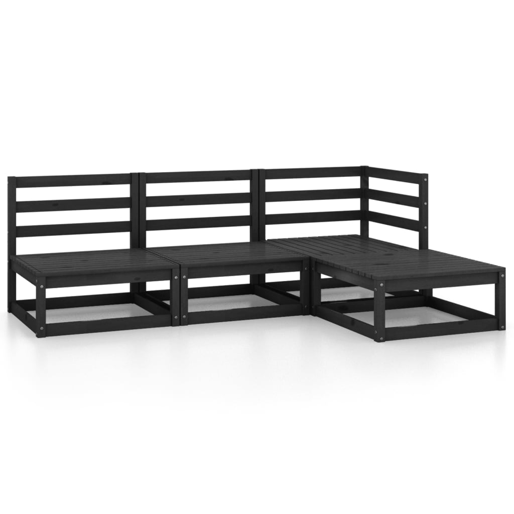 4 Piece Garden Lounge Set Black Solid Pinewood