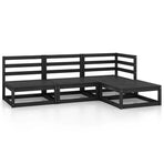 4 Piece Garden Lounge Set Black Solid Wood Pine