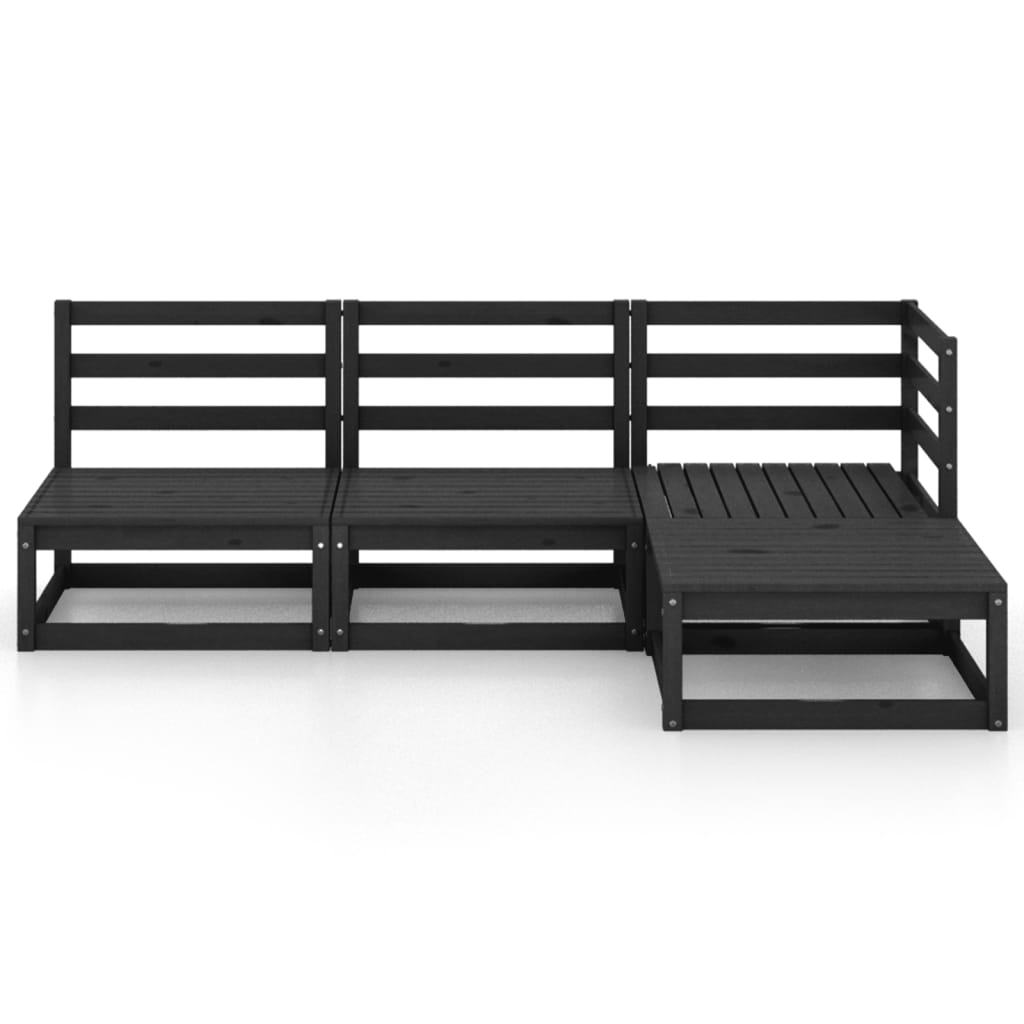 4 Piece Garden Lounge Set Black Solid Pinewood