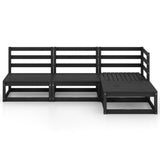 4 Piece Garden Lounge Set Black Solid Pinewood