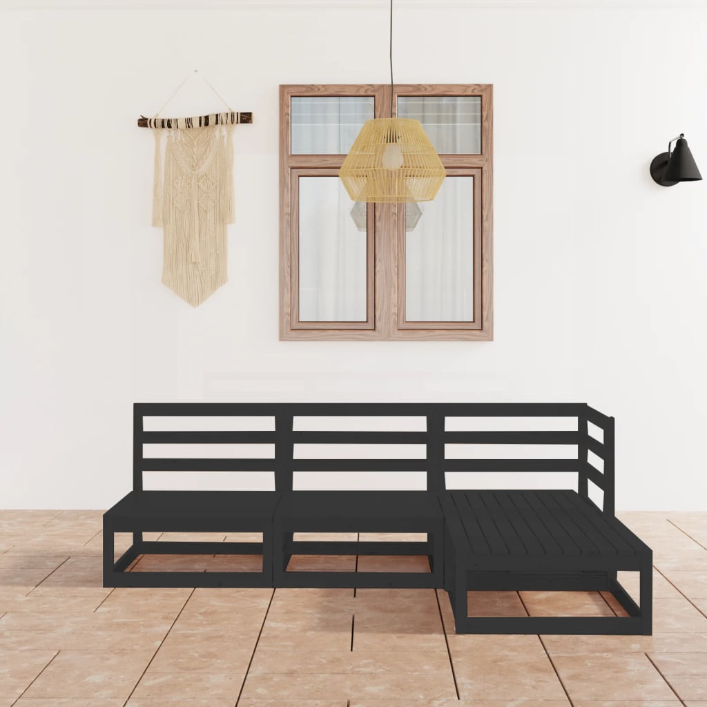 4 Piece Garden Lounge Set Black Solid Pinewood