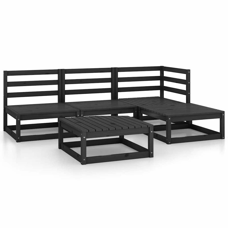 5 Piece Garden Lounge Set Black Solid Wood Pine