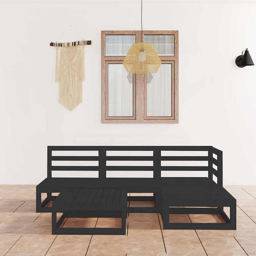 5 Piece Garden Lounge Set Black Solid Wood Pine