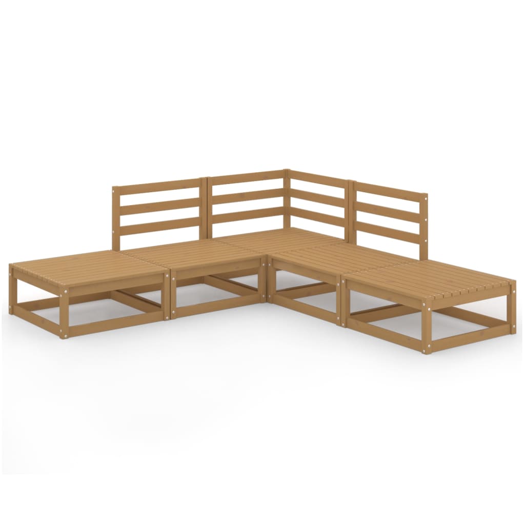 5 Piece Garden Lounge Set Honey Brown Solid Pinewood