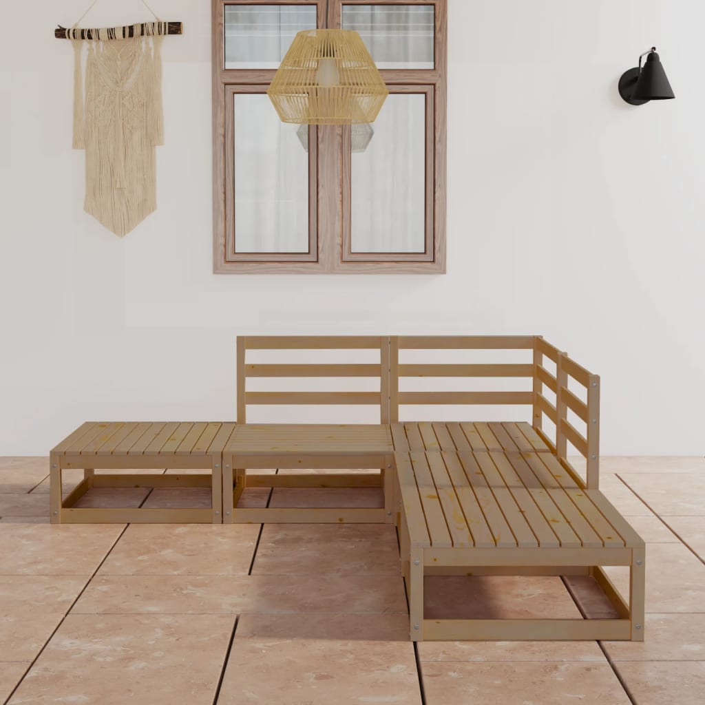 5 Piece Garden Lounge Set Honey Brown Solid Pinewood