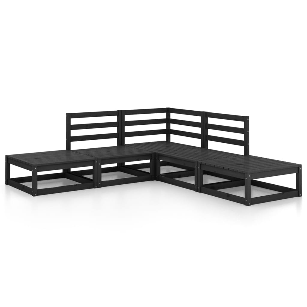 5 Piece Garden Lounge Set Black Solid Pinewood