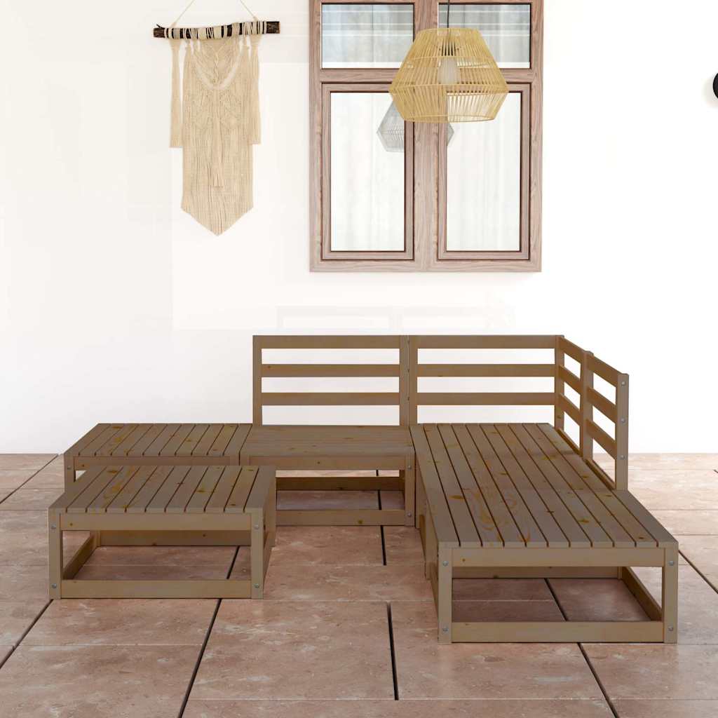 6 Piece Garden Lounge Set Honey Brown Solid Wood Pine