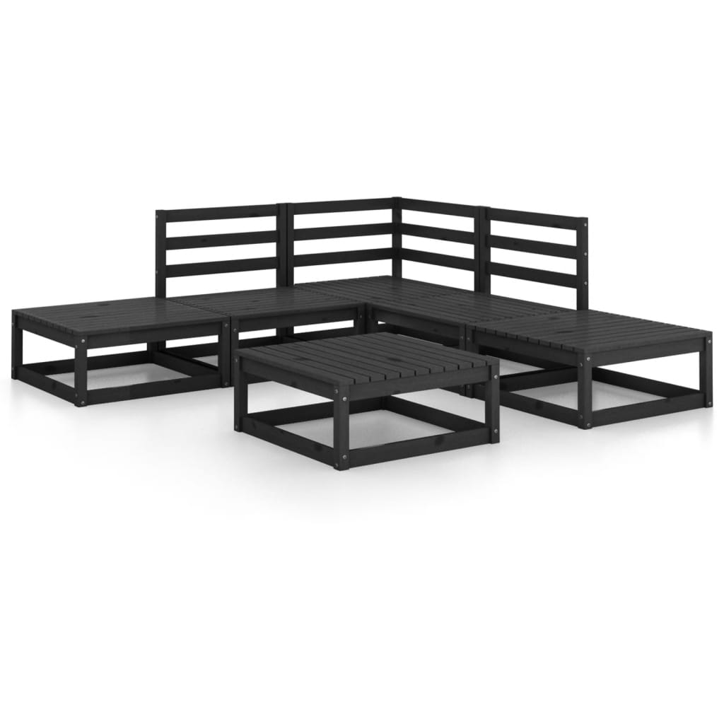 6 Piece Garden Lounge Set Black Solid Pinewood