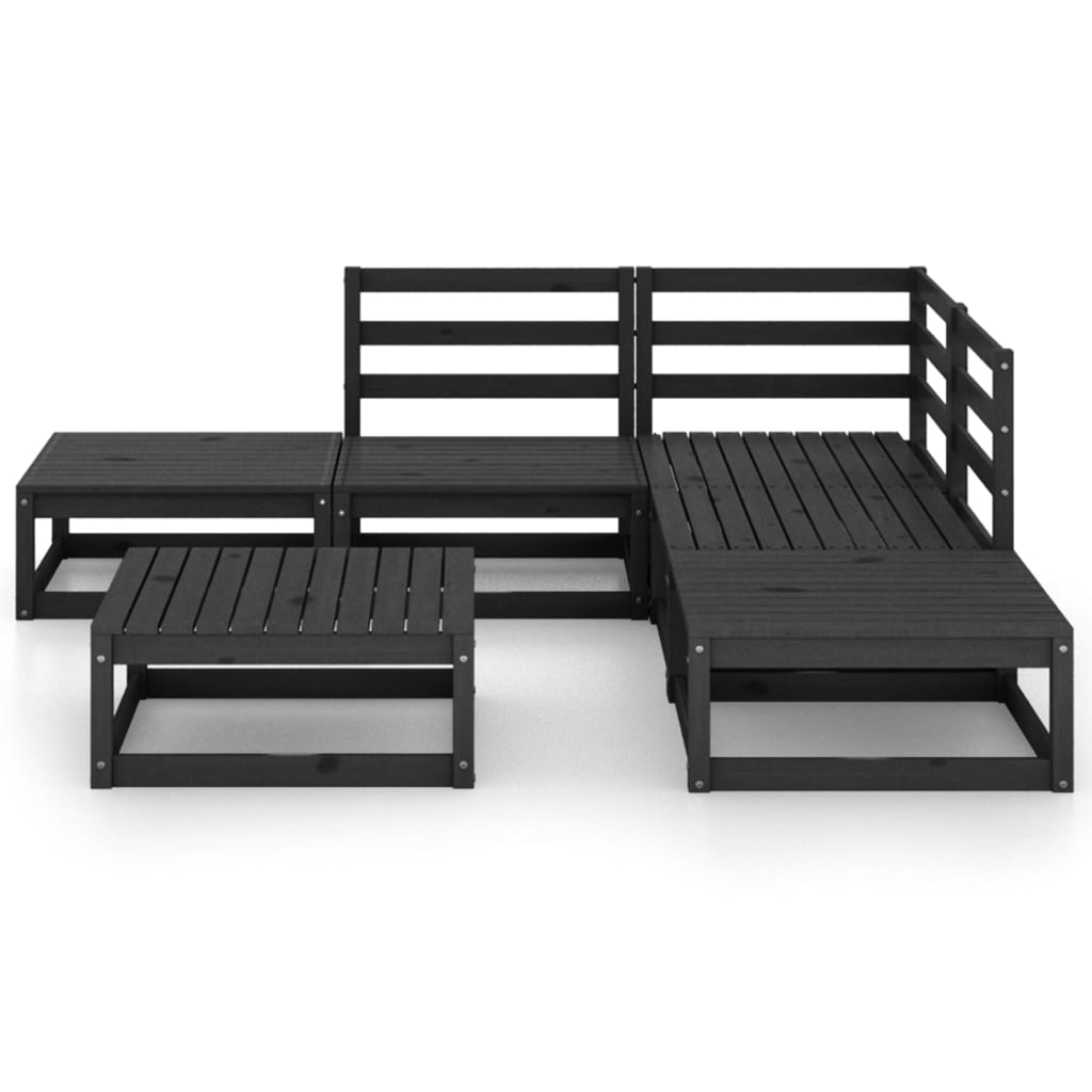 6 Piece Garden Lounge Set Black Solid Pinewood