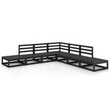 7 Piece Garden Lounge Set Black Solid Pinewood - Front View