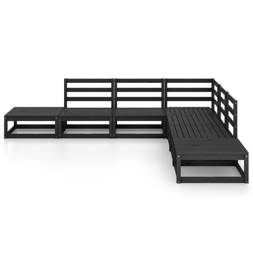 7 Piece Garden Lounge Set Black Solid Pinewood