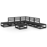 8 Piece Garden Lounge Set Black Solid Wood Pine - Front View