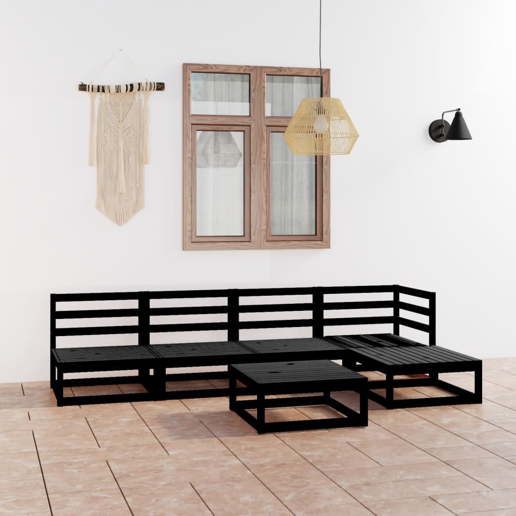 6 Piece Garden Lounge Set Black Solid Pinewood