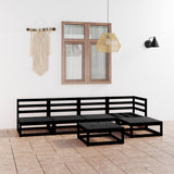6 Piece Garden Lounge Set Black Solid Pinewood