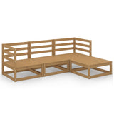 4 Piece Garden Lounge Set Honey Brown Solid Wood Pine - Front View