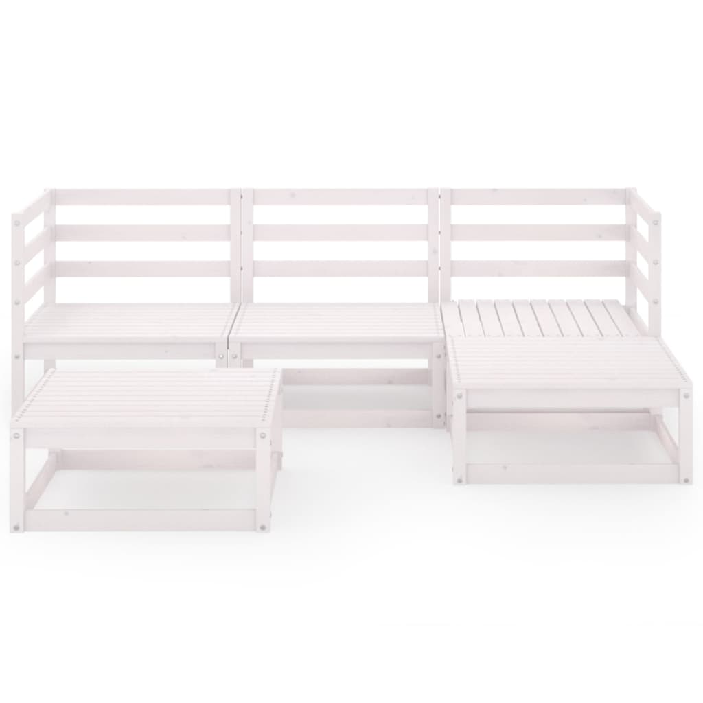 5 Piece Garden Lounge Set White Solid Pinewood