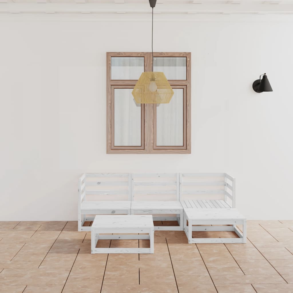 5 Piece Garden Lounge Set White Solid Pinewood