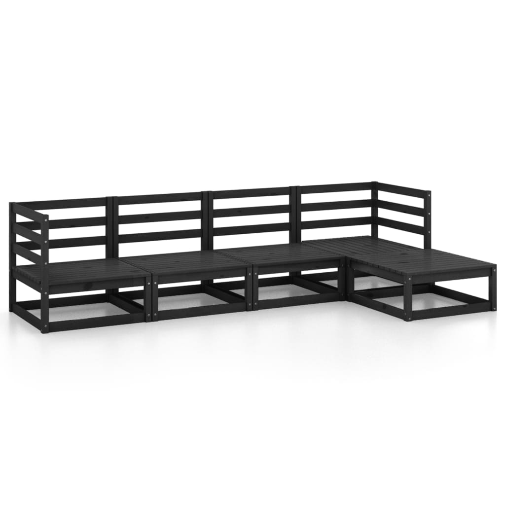 5 Piece Garden Lounge Set Black Solid Pinewood