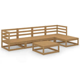 6 Piece Garden Lounge Set Honey Brown Solid Wood Pine - Front View