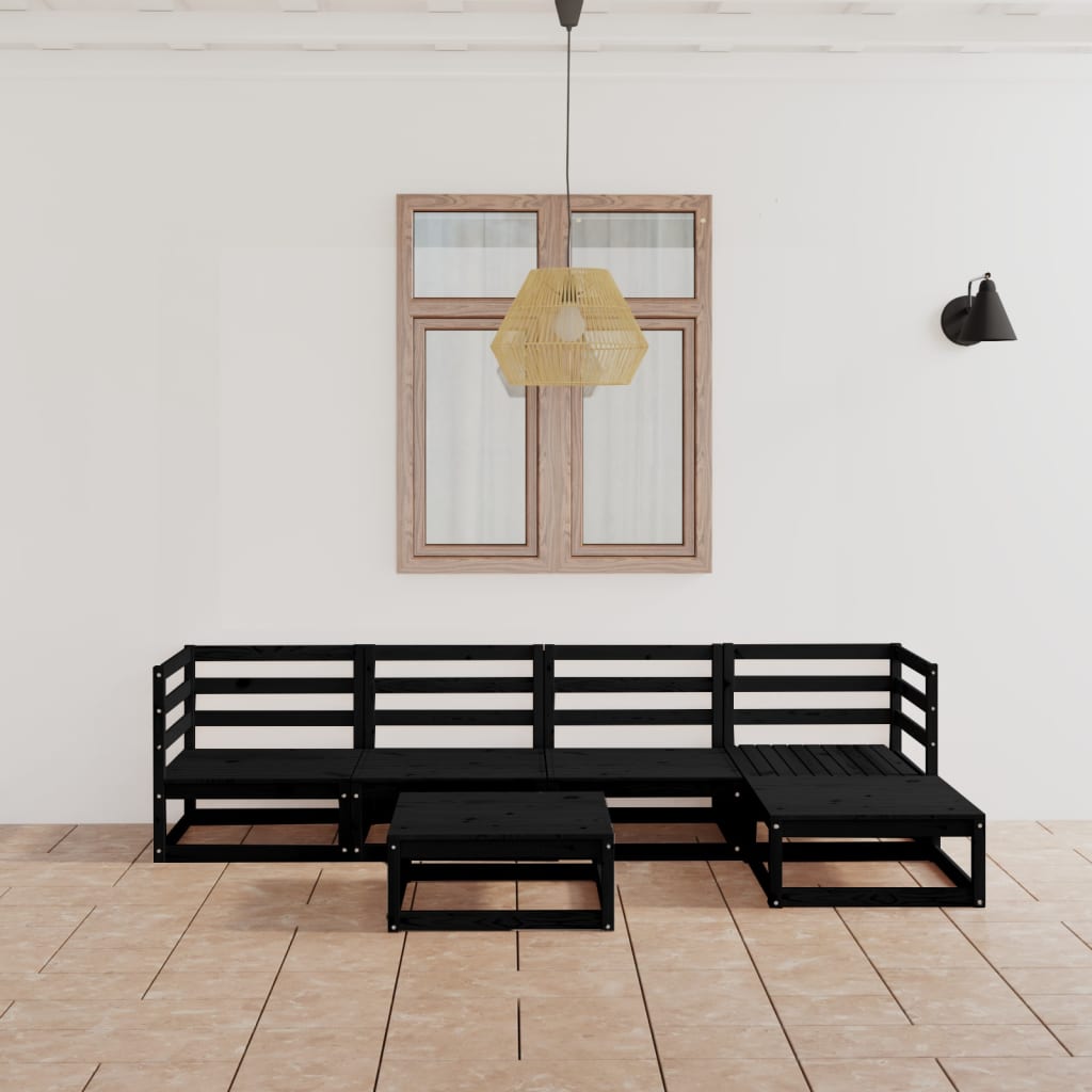 6 Piece Garden Lounge Set Black Solid Pinewood
