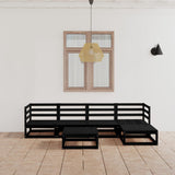 6 Piece Garden Lounge Set Black Solid Pinewood