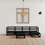 6 Piece Garden Lounge Set Black Solid Wood Pine