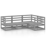 4 Piece Garden Lounge Set Grey Solid Wood Pine - Front View
