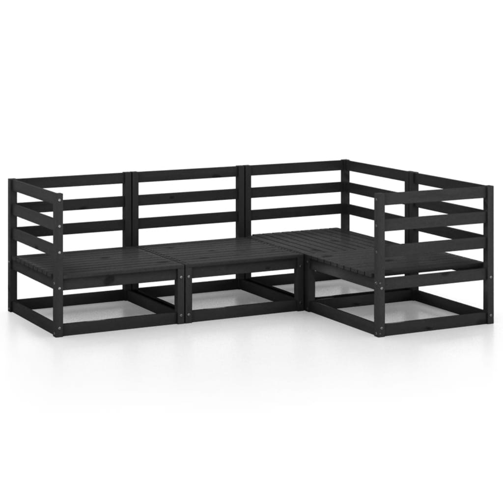 4 Piece Garden Lounge Set Black Solid Pinewood
