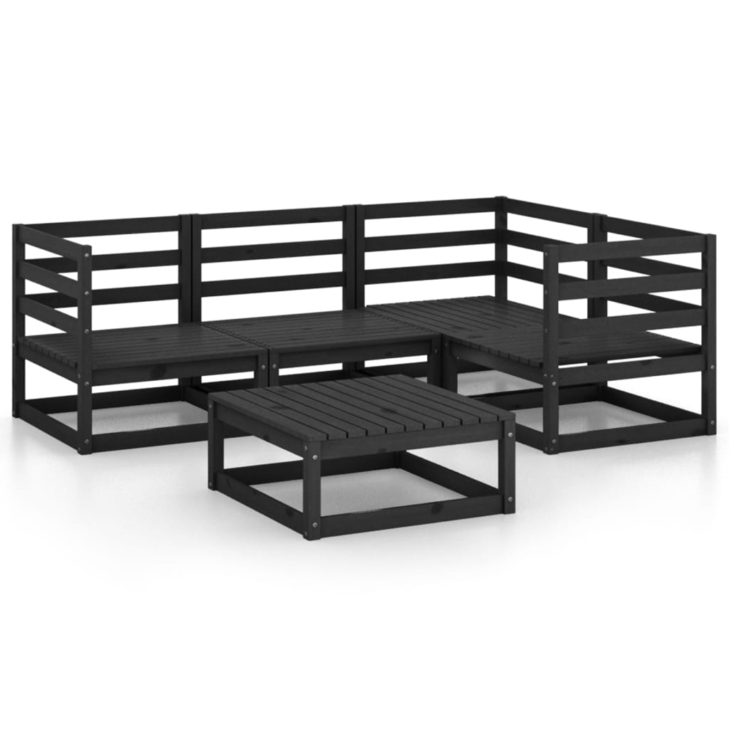 5 Piece Garden Lounge Set Black Solid Pinewood