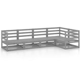 5 Piece Garden Lounge Set Grey Solid Wood Pine - Front View