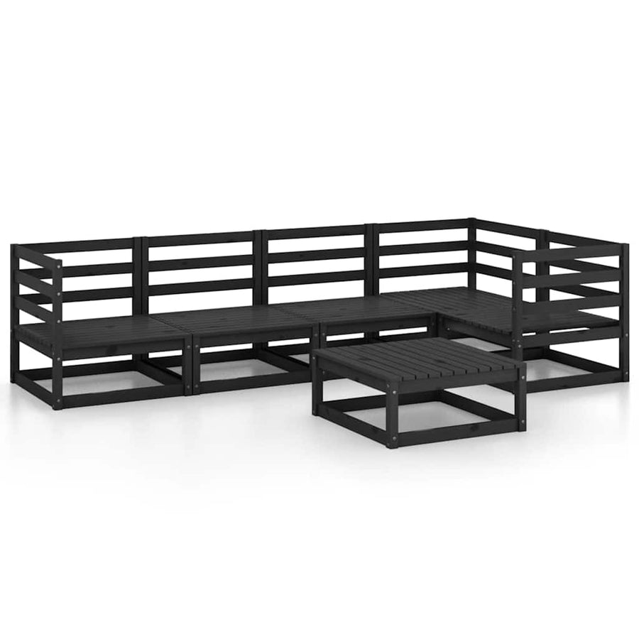 6 Piece Garden Lounge Set Black Solid Wood Pine