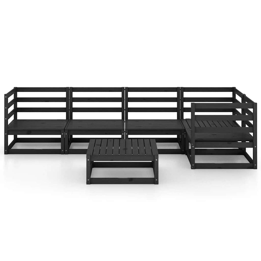 6 Piece Garden Lounge Set Black Solid Wood Pine