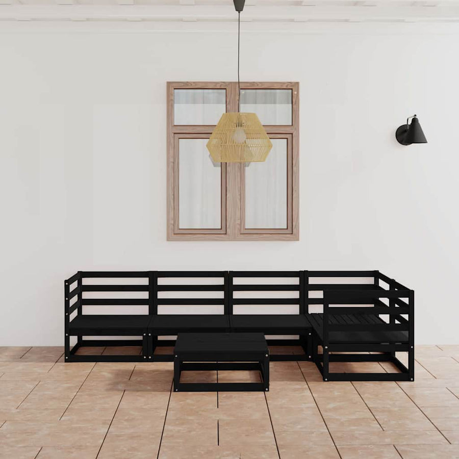 6 Piece Garden Lounge Set Black Solid Wood Pine
