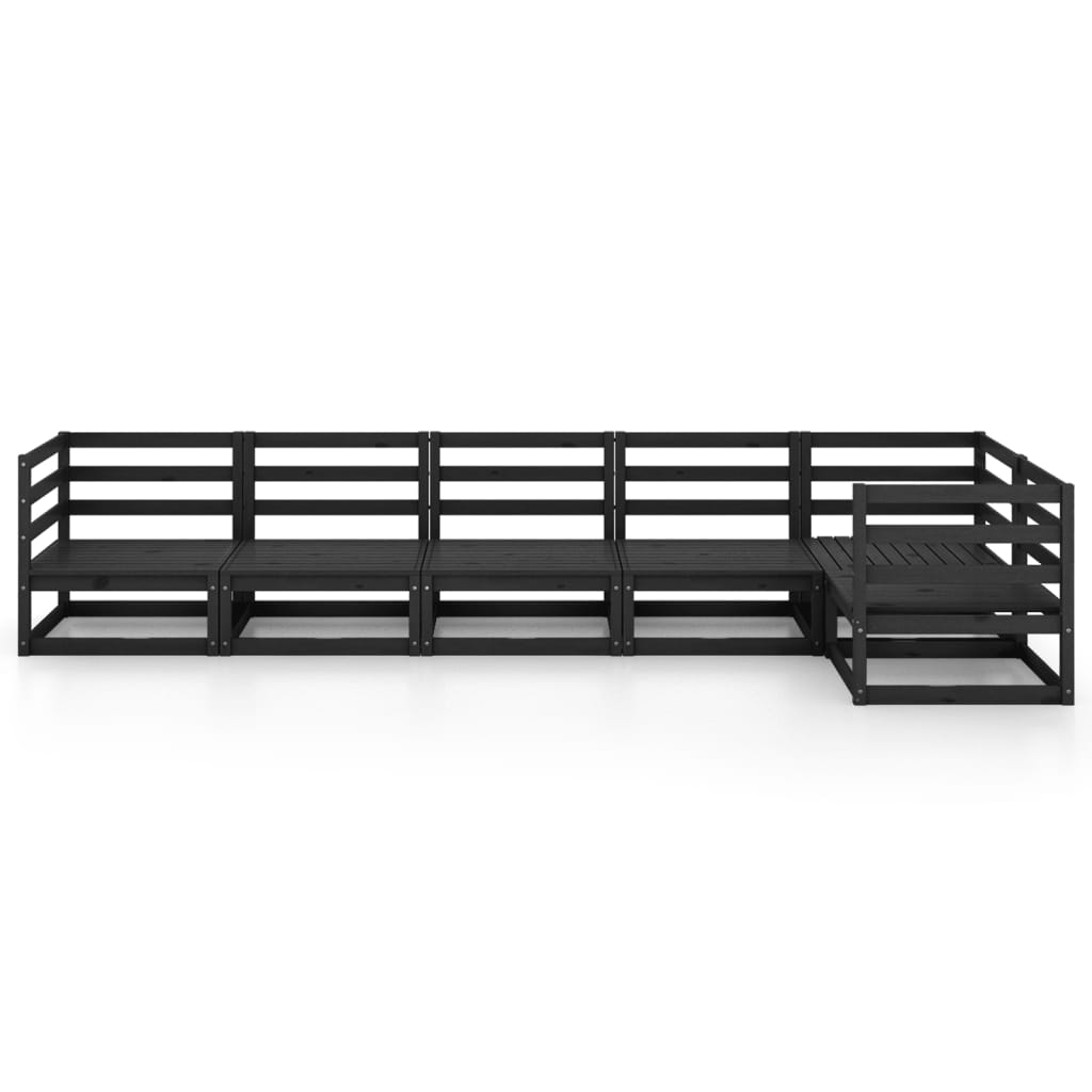 6 Piece Garden Lounge Set Black Solid Pinewood