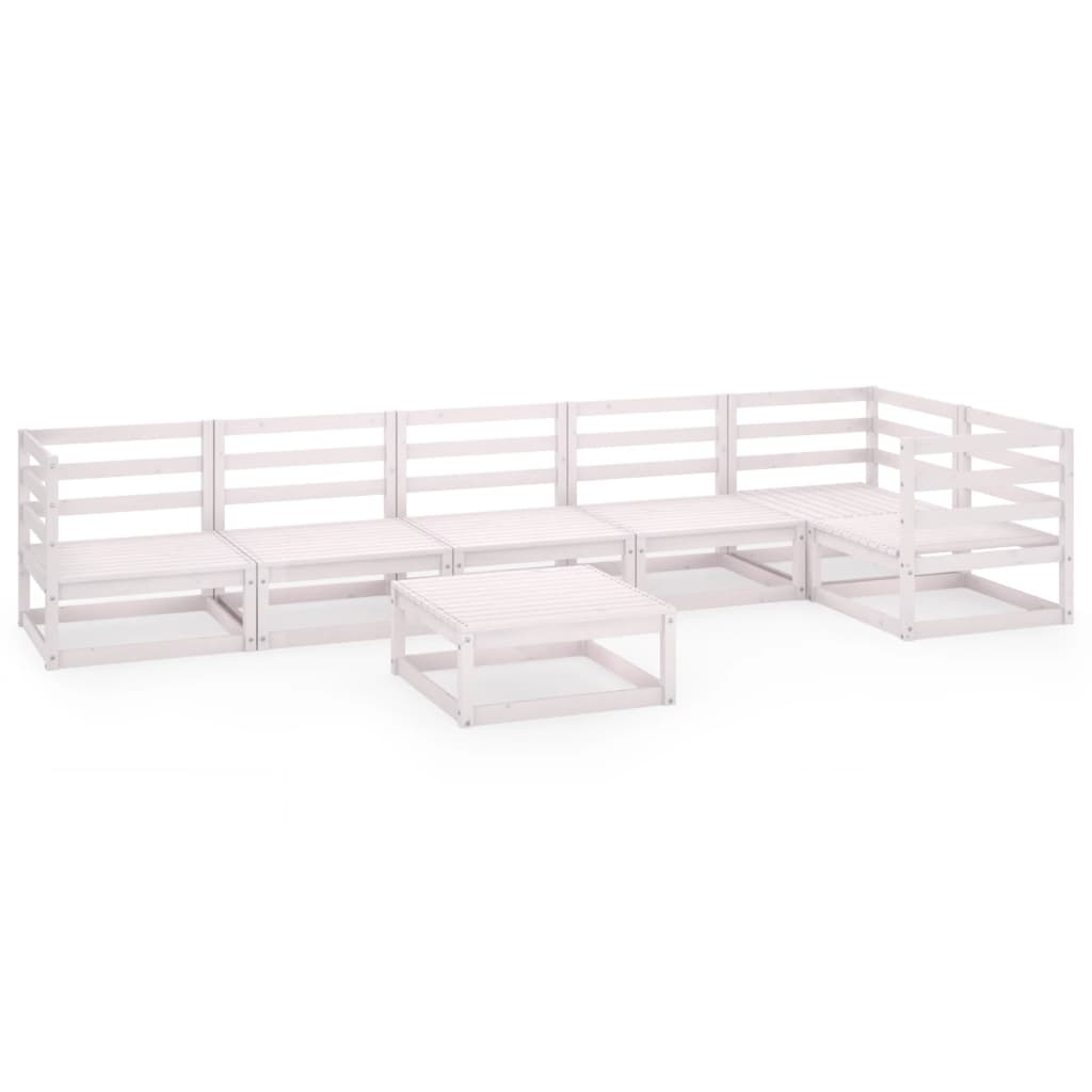 7 Piece Garden Lounge Set White Solid Pinewood